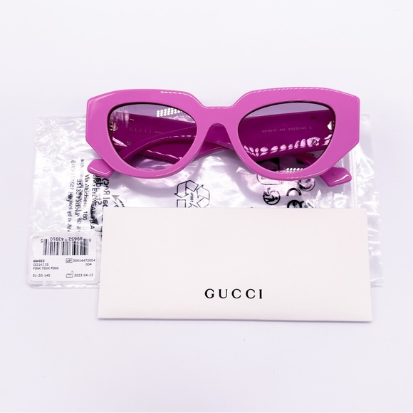 NEW GUCCI SUNGLASSES GG1421S 004 WOMEN PINK OVAL EYEWEAR - Picture 11 of 12